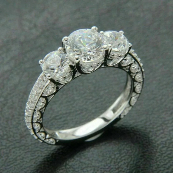 🍁925 Silver Plated Round Cut CZ Eternity Ring for Women, MARR9412 - Picture 5 of 5